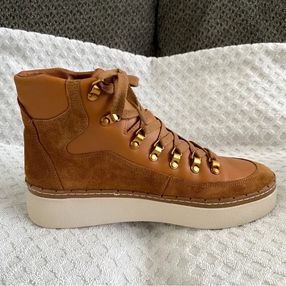 Vince Soren Suede & Leather High Top Sneaker Boot Tan Size 8M Retail $350 - Picture 10 of 13
